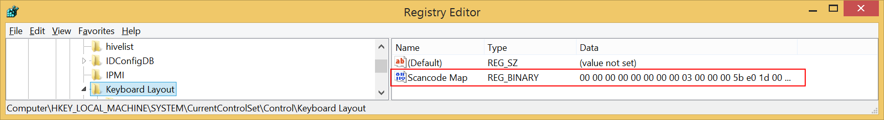 Registry entry for ScancodeMap